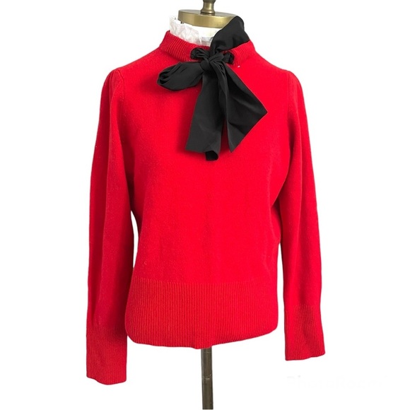Sandro Red 100% Wool Lézard Sweater w/ Silk Bow - 3/M 🇫🇷 - Picture 3 of 14